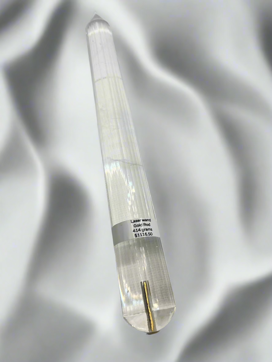 414g Pranic Healing Laser Crystal with Gold Rod – 36 Facets