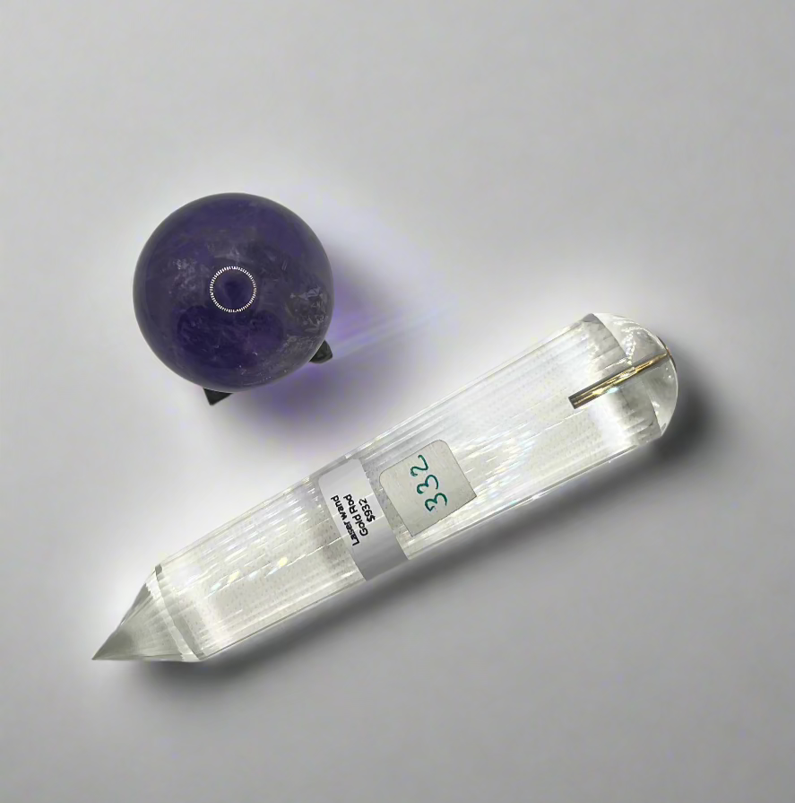 332g Pranic Healing Laser Crystal with Gold Rod – 36 Facets