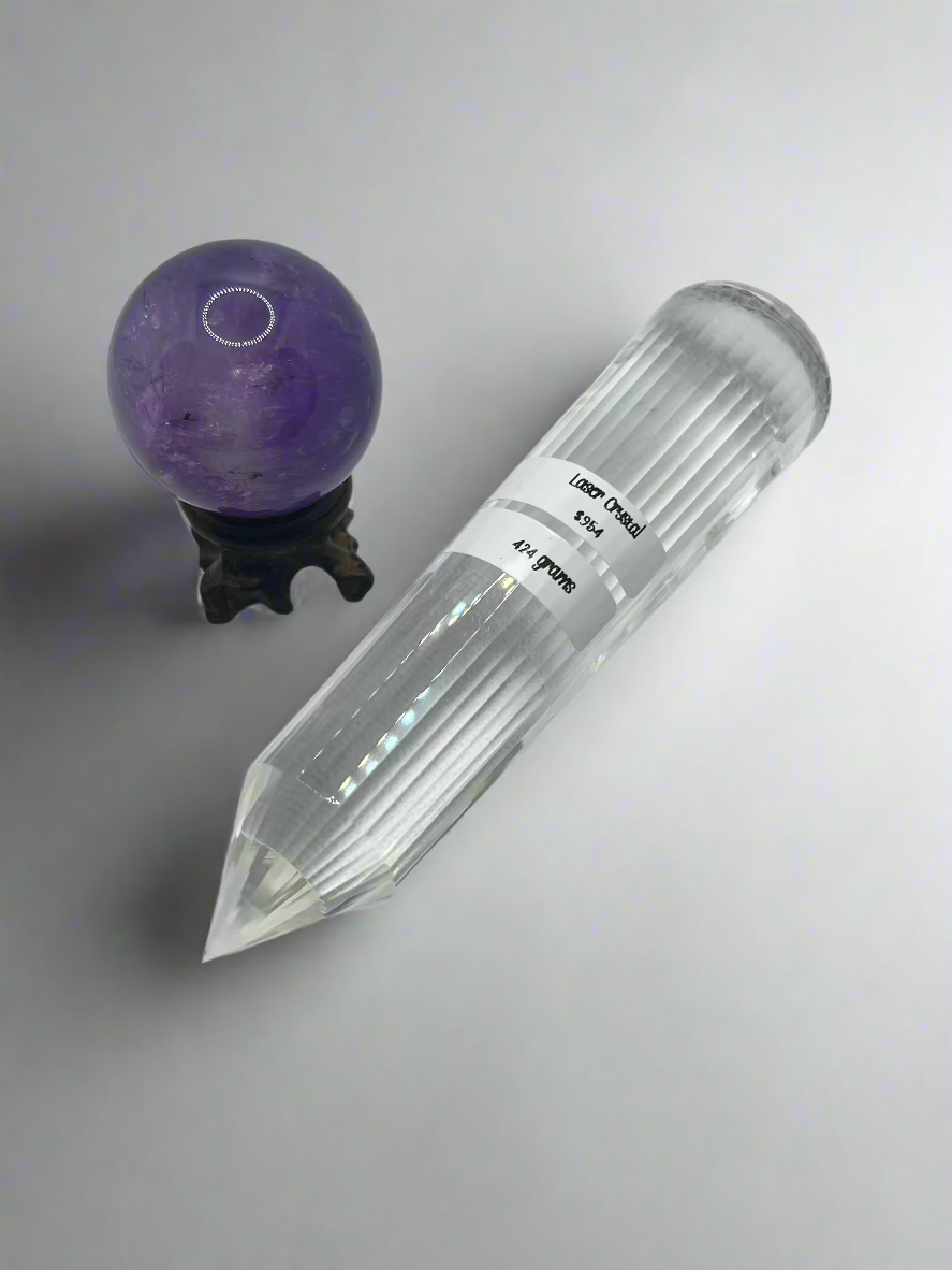 424g Pranic Healing Laser Crystal with Gold Rod - 36 facets