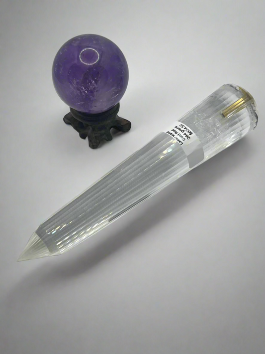 284g Pranic Healing Laser Crystal with Gold Rod - 36 Facets