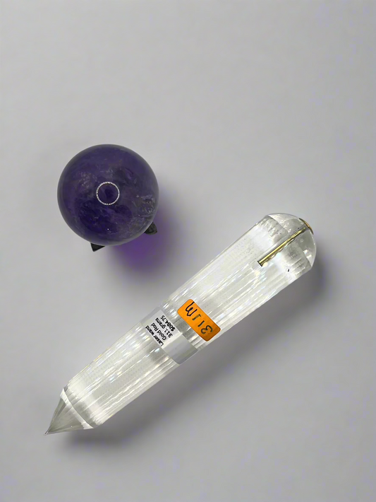 311g Pranic Healing Laser Crystal with Gold Rod - 36 Facets
