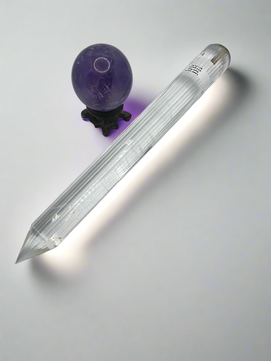 414g Pranic Healing Laser Crystal with Gold Rod – 36 Facets