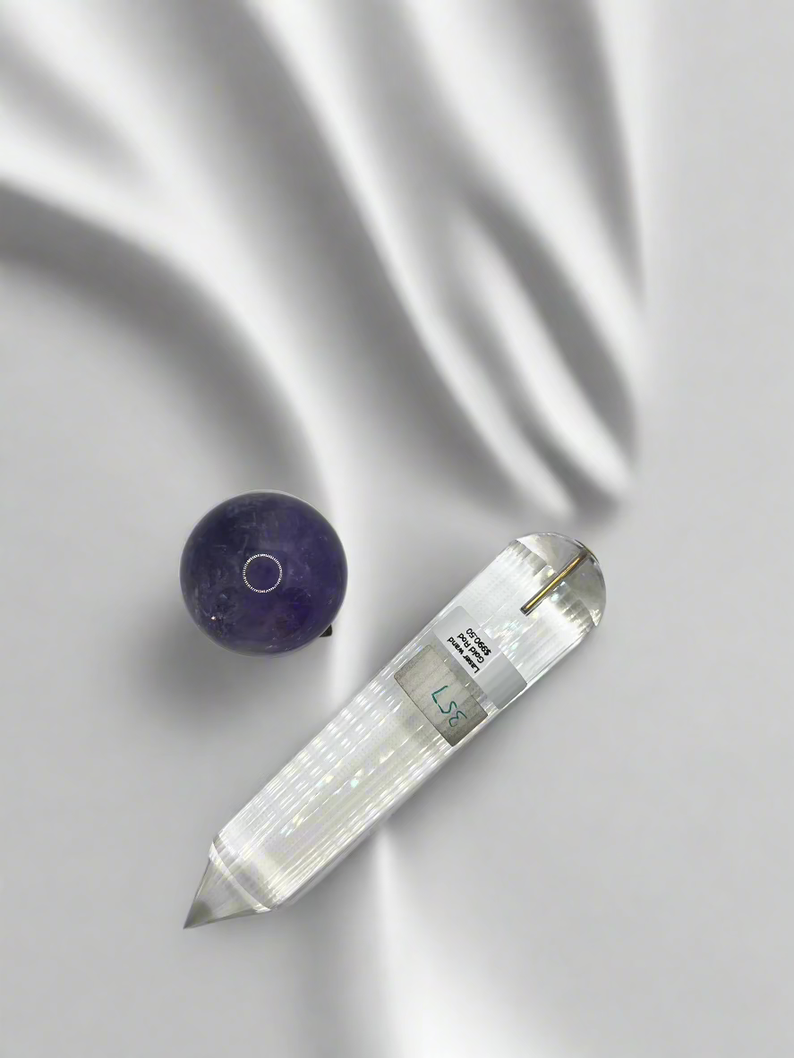 357g Pranic Healing Laser Crystal with Gold rod - 36 facets