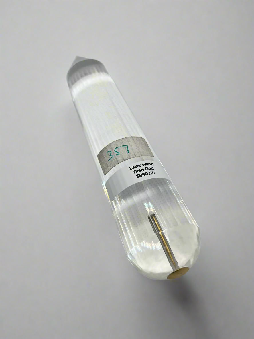 357g Pranic Healing Laser Crystal with Gold rod - 36 facets