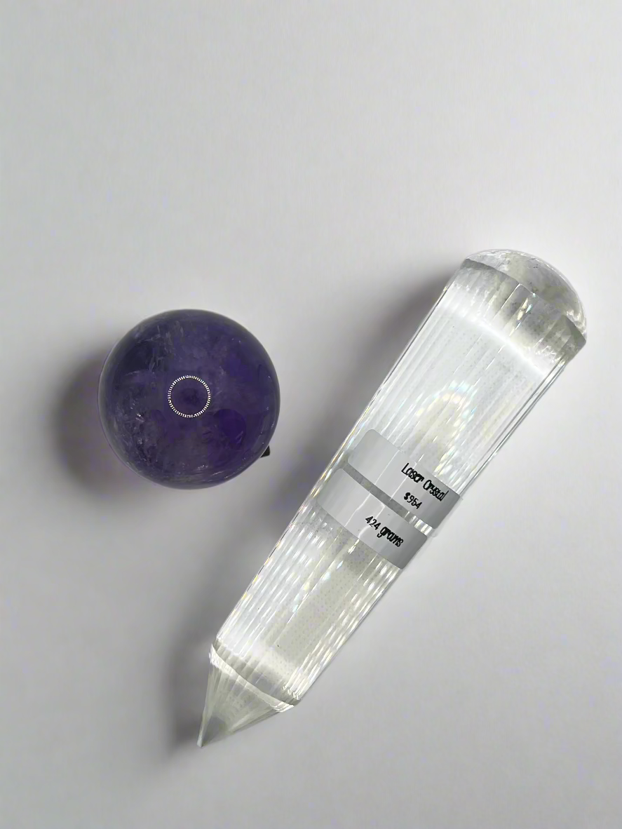 424g Pranic Healing Laser Crystal with Gold Rod - 36 facets